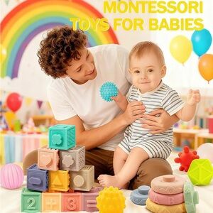 Colorful Montessori Baby Blocks Set and Carrier Toy Bar